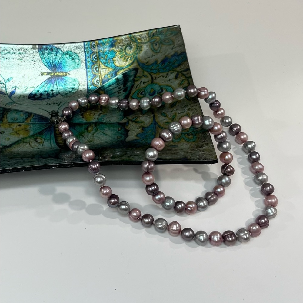Freshwater Barogue Pink & Purple Pearl Necklace 17” with Matching Bracel…
